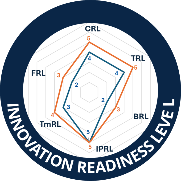 Diagram zur Innovationsbereitschaft mit verschiedenen Bewertungsstufen in einem Spinnennetzformat.