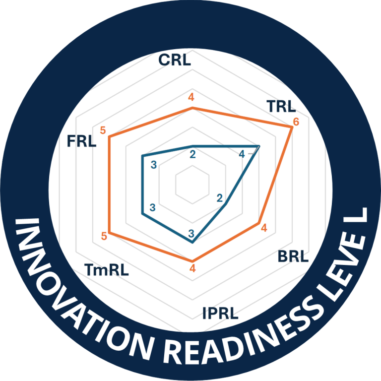 Diagram zur Innovationsbereitschaft mit verschiedenen Bewertungskategorien in einem Netzdiagramm.