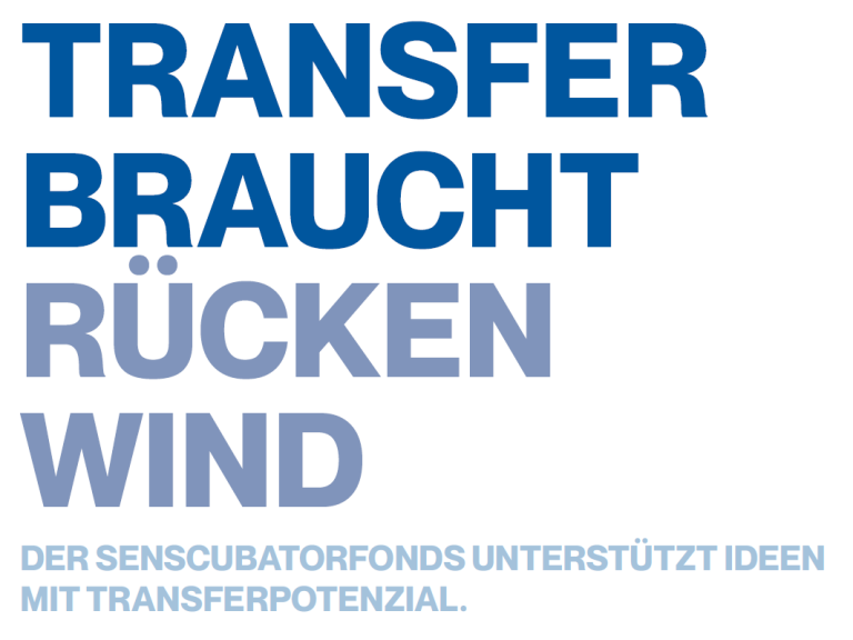 Text in großer Schrift: "Community macht Ideen stärker. Senscubator schafft Raum für Austausch."